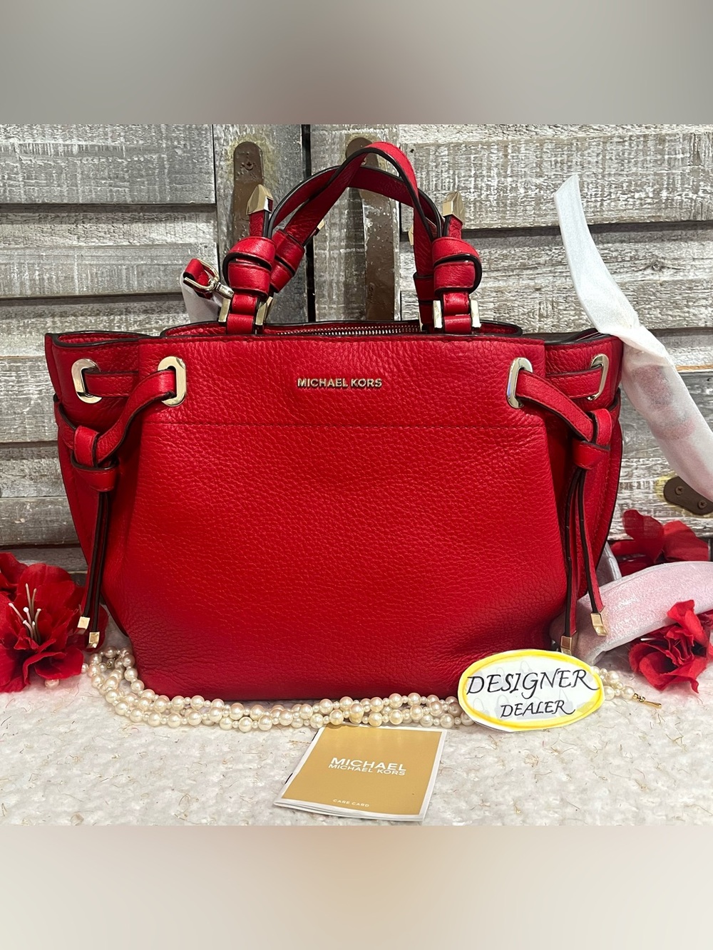 Michael KORS Greta Red Leather Satchel Crossbody